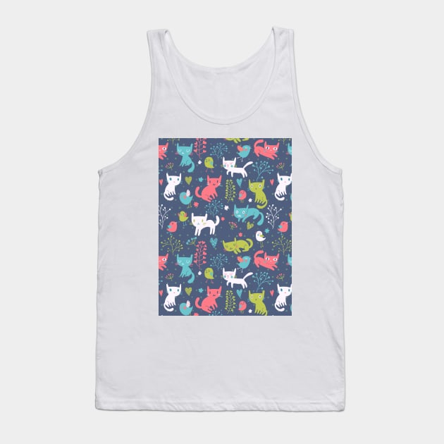 Cat & Bird Pattern Tank Top by AnnieWijaya